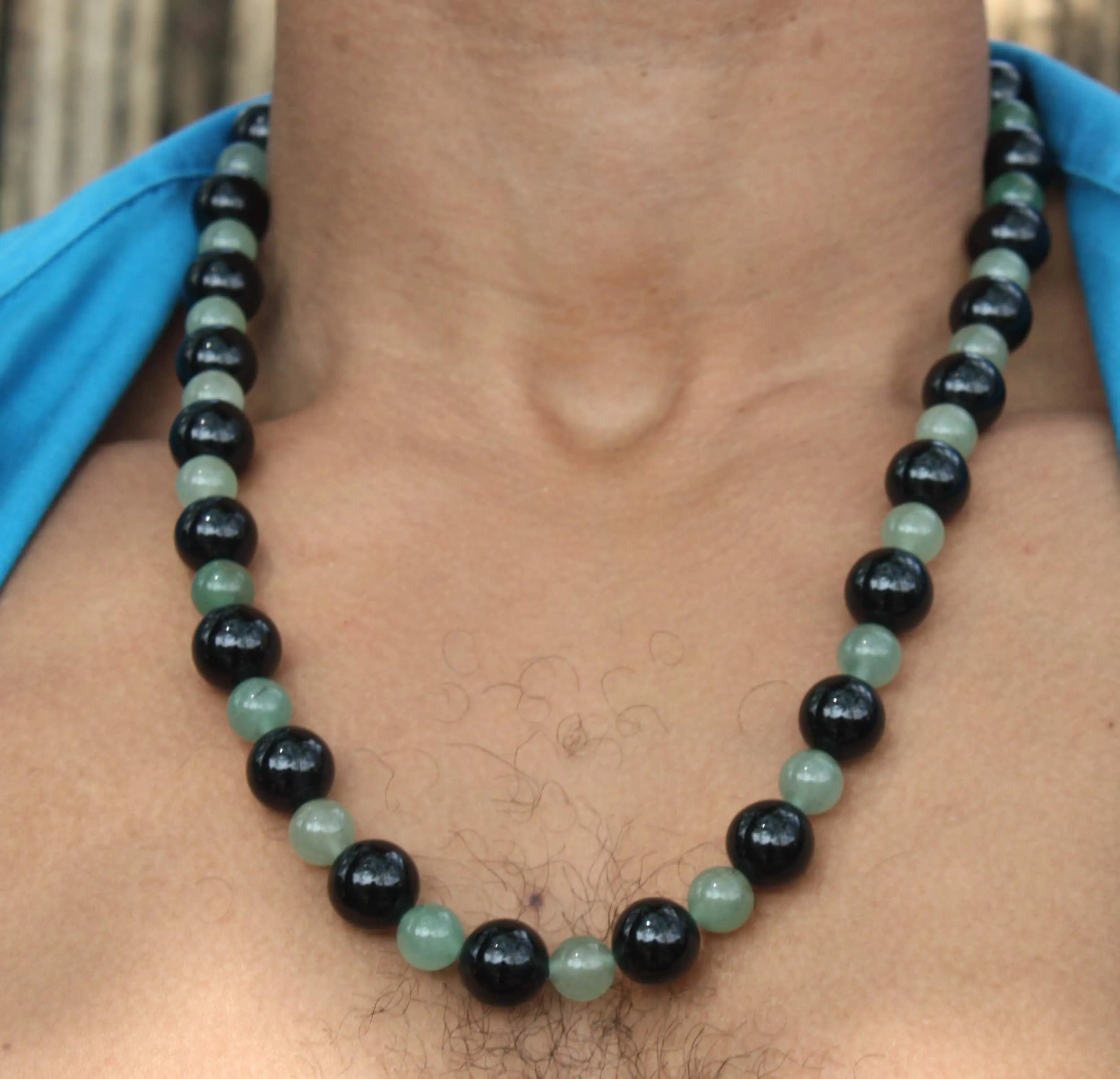 African Necklace Green Aventurine & Black Onyx