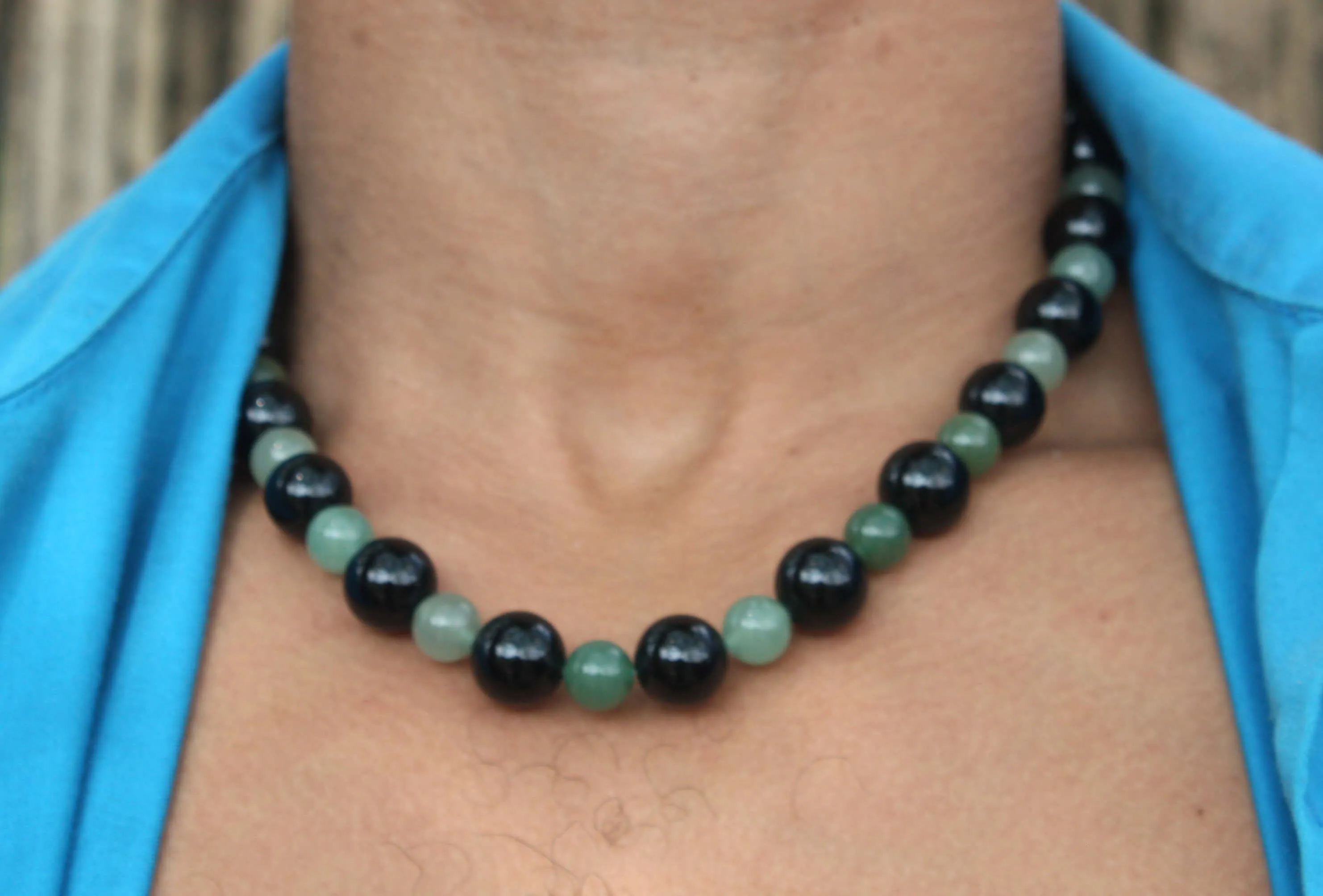 African Necklace Green Aventurine & Black Onyx