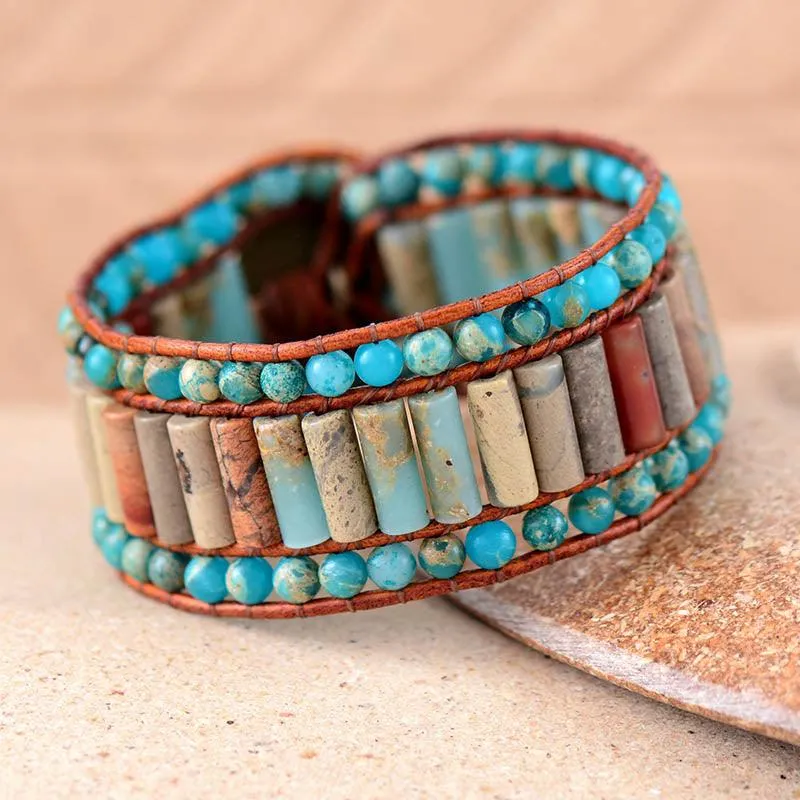 Agate & Sky Blue Jasper Cuff Bracelet