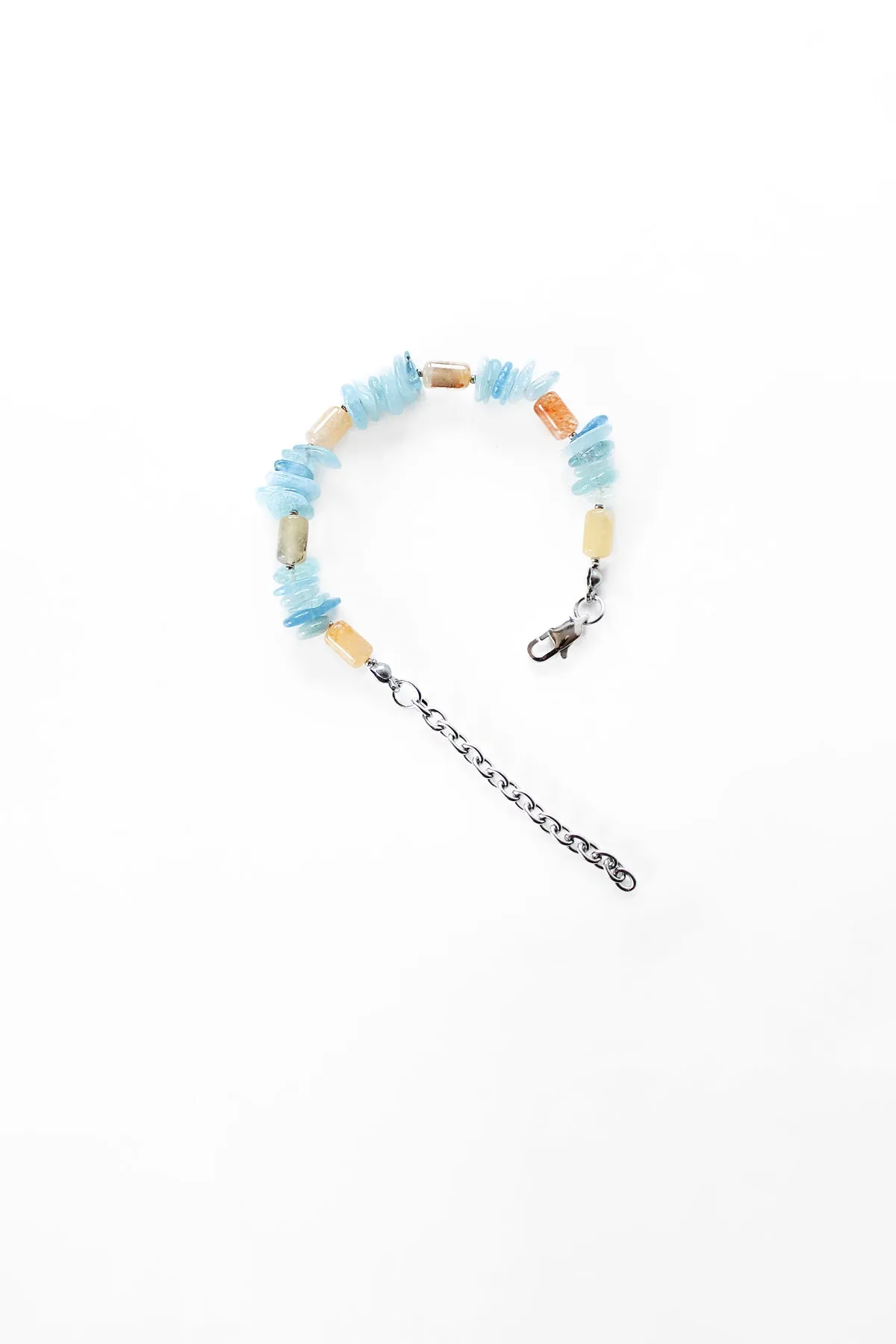 Agate Raw Crystal Aquamarine Bracelet with Steel Clasp