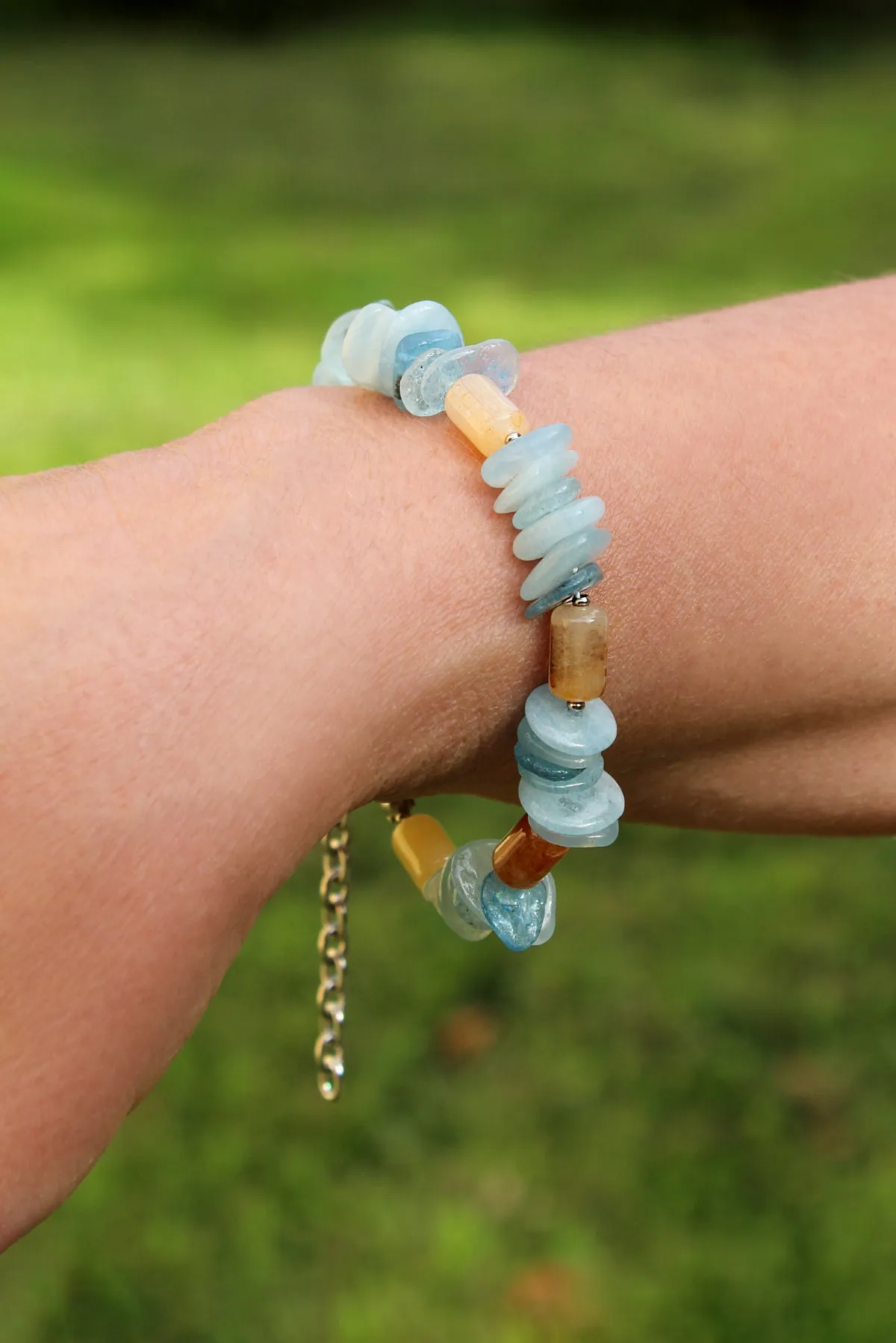 Agate Raw Crystal Aquamarine Bracelet with Steel Clasp