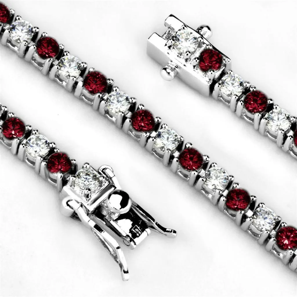 Alamode Rhodium Brass Bracelet with Synthetic Garnet in Ruby