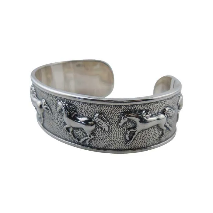 Alba Galloping Horses Cuff Bracelet Sterling Silver