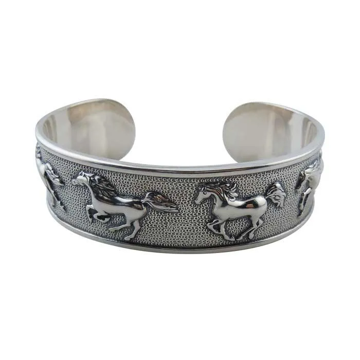 Alba Galloping Horses Cuff Bracelet Sterling Silver