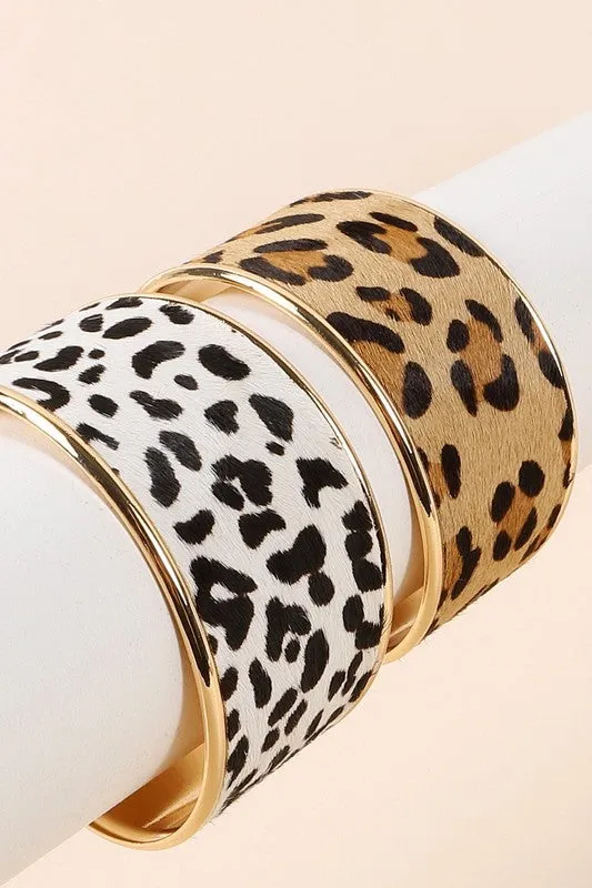 Animal Print Cuff Bracelet - Brown