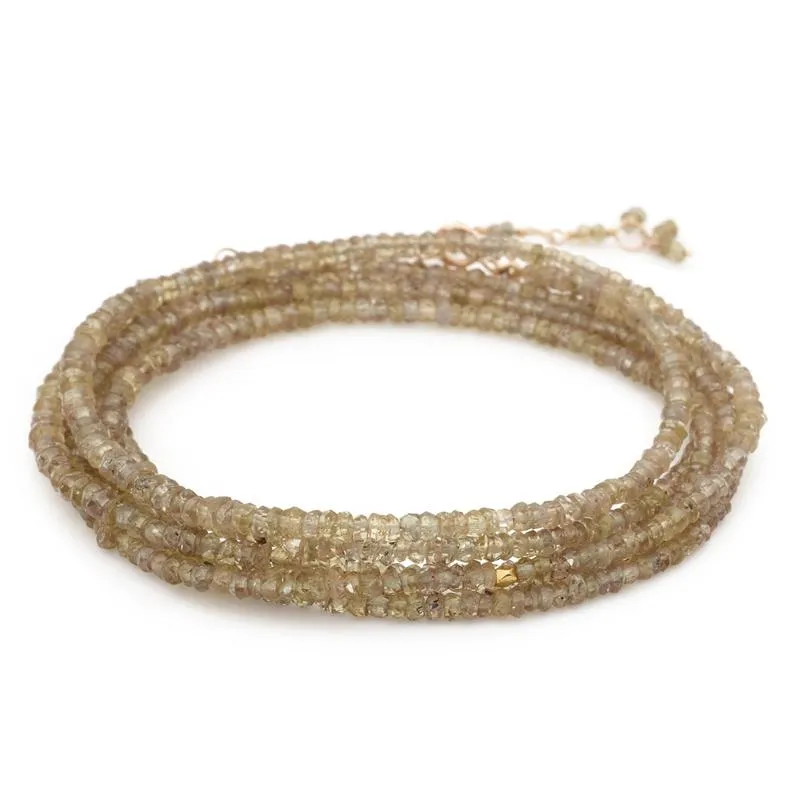 ANNE SPORTUN 18K YELLOW GOLD 34-INCH CHAMPAGNE GARNET BEAD WRAP BRACELET