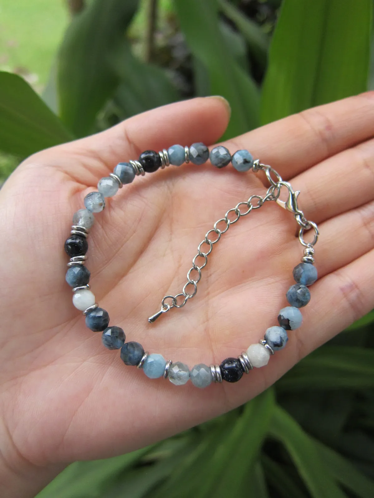 Aqua Blue Tourmaline Gemstone Bracelet in Stainless Steel Findings