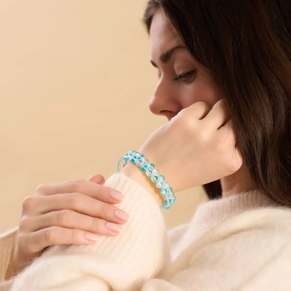 Aquamarine and White | Silver | Double Mermaid Glass Bracelet