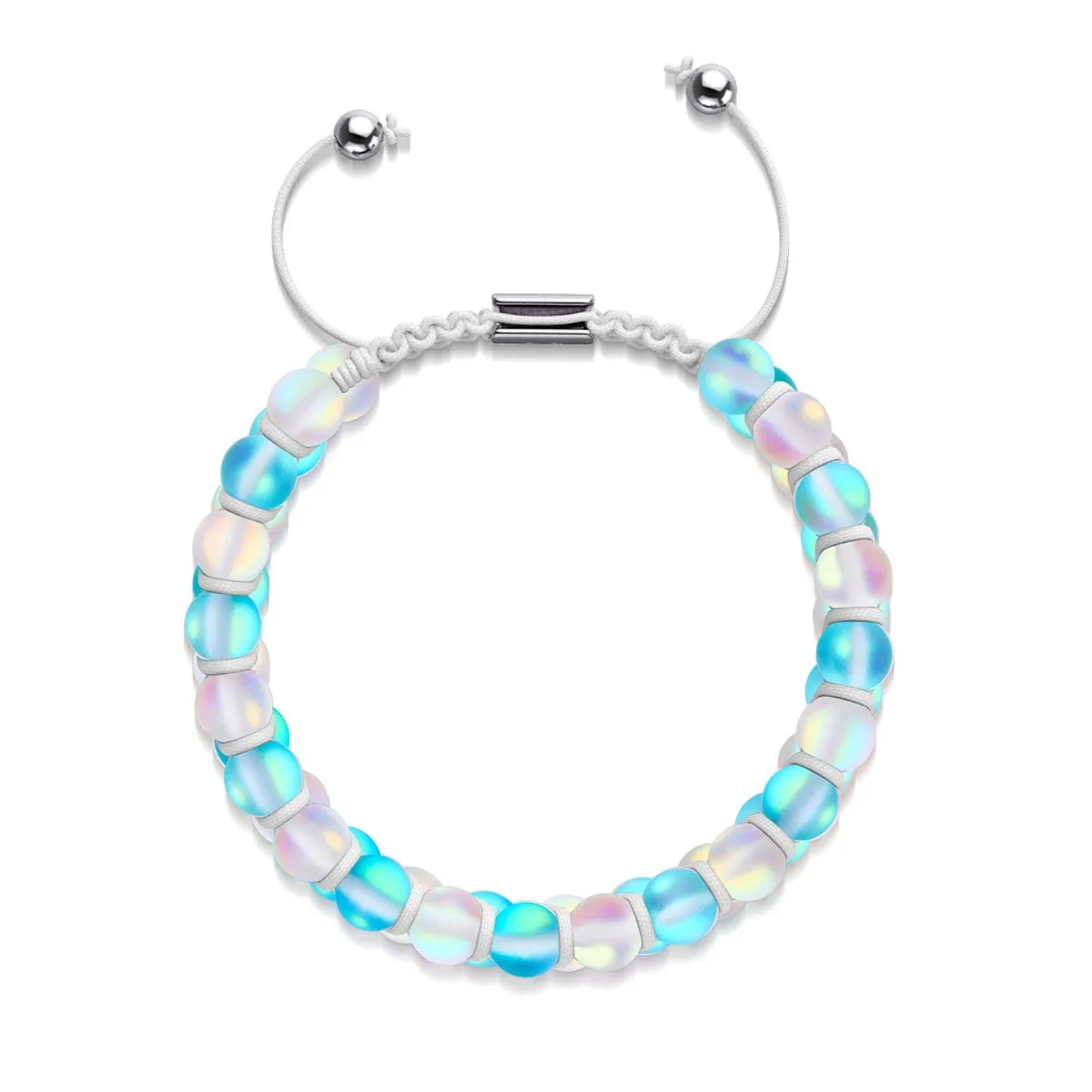 Aquamarine and White | Silver | Double Mermaid Glass Bracelet