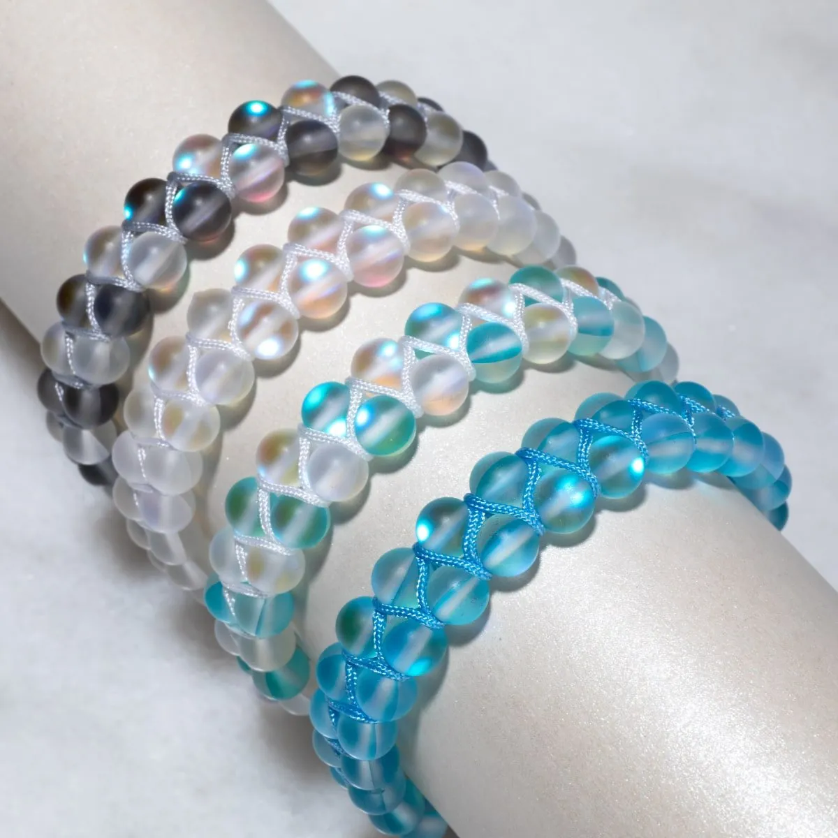 Aquamarine and White | Silver | Double Mermaid Glass Bracelet