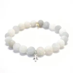 Aquamarine Bracelet | Matte   Silver Cross