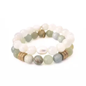 Aquamarine Bracelet   Moonstone Bracelet with a Pearl | Duo