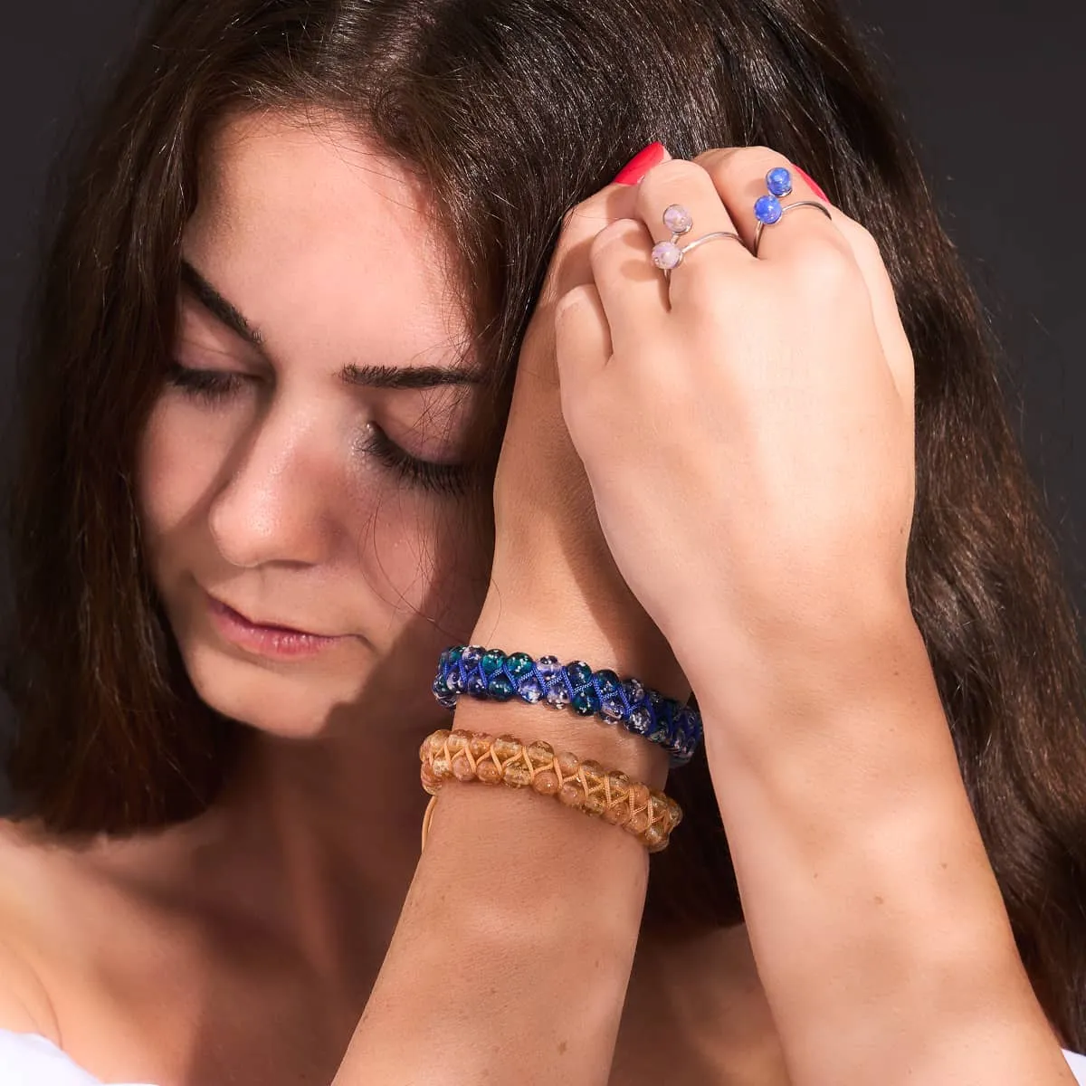 Aquamarine Flame | Lapis Flame x Aquamarine | Double Firefly Glass Bracelet