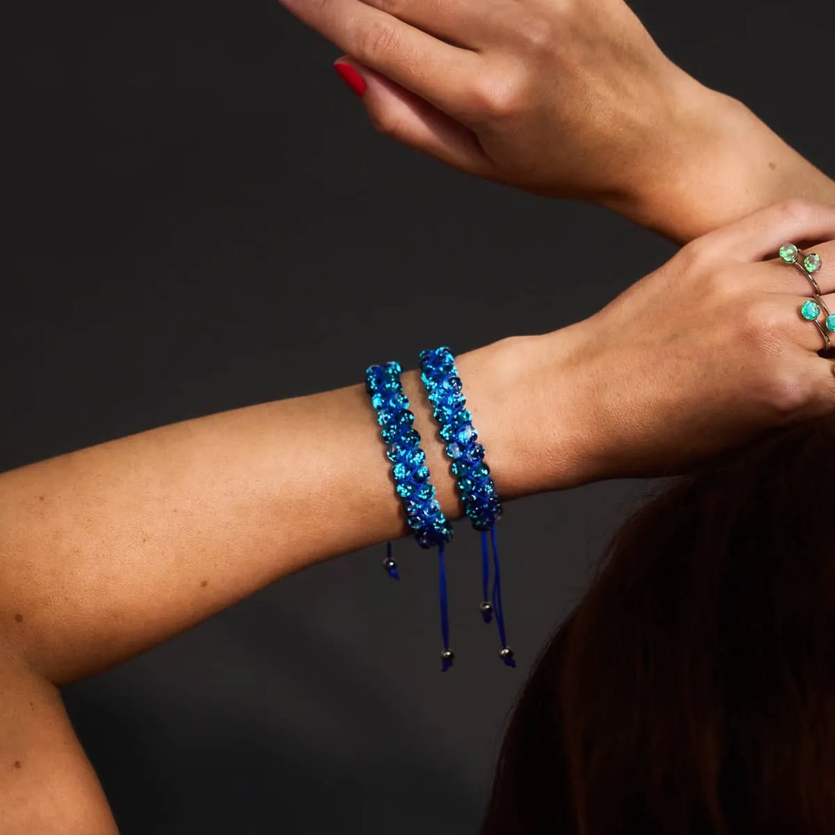 Aquamarine Flame | Lapis Flame x Aquamarine | Double Firefly Glass Bracelet