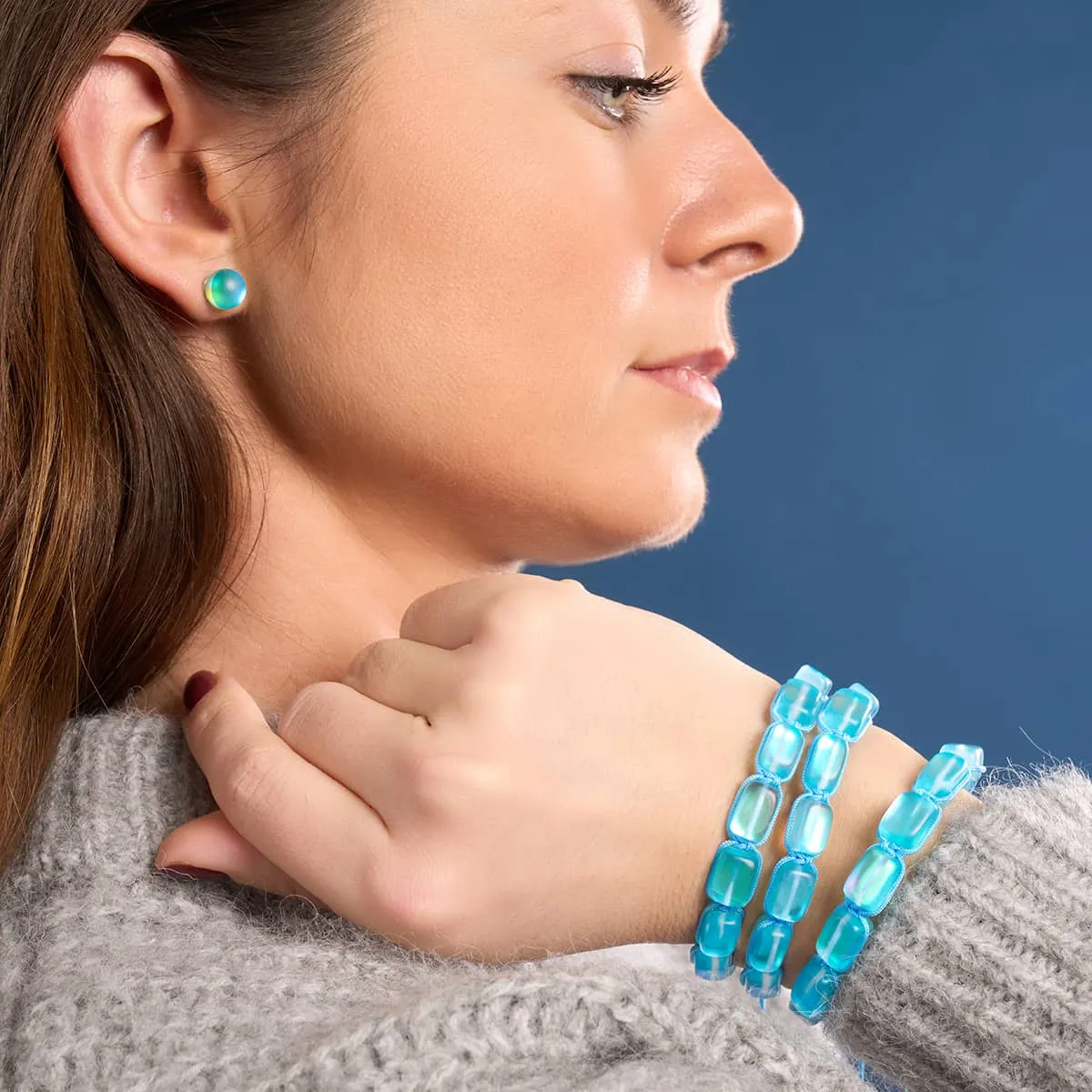 Aquamarine | Silver | Mermaid Glass Pebble Macrame Bracelet