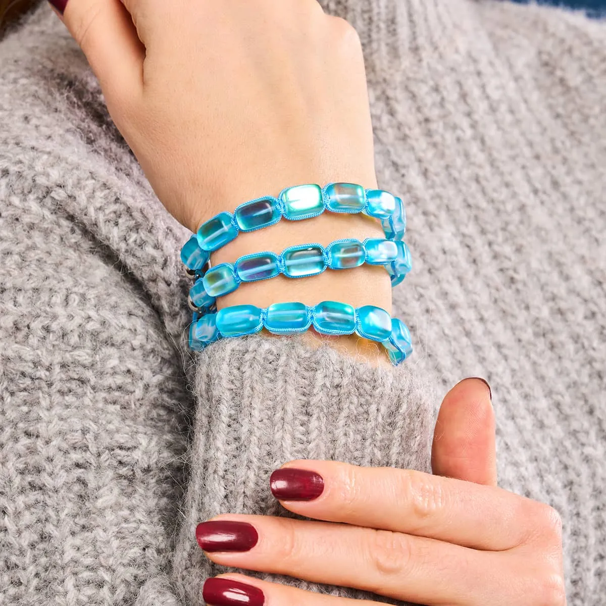 Aquamarine | Silver | Mermaid Glass Pebble Macrame Bracelet