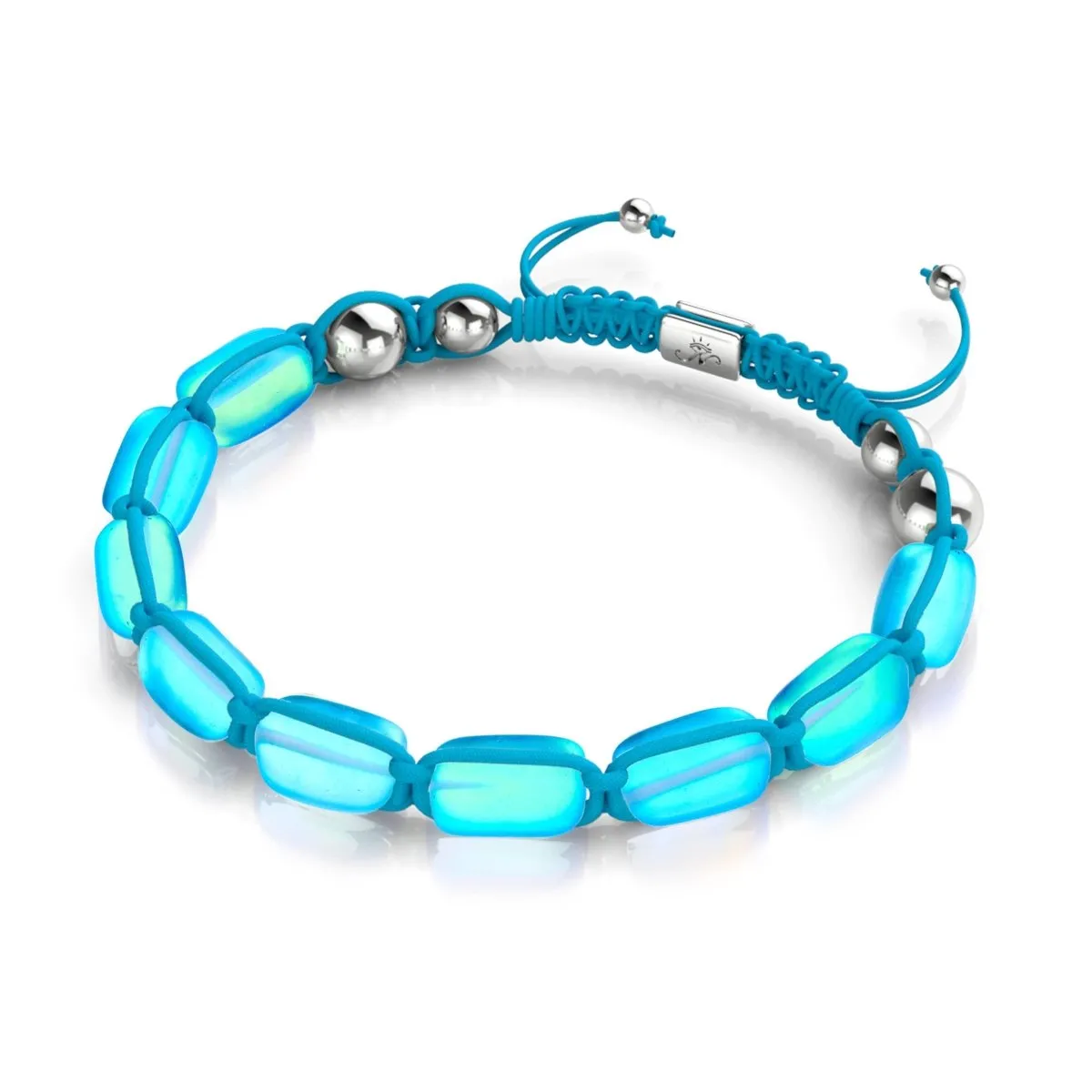 Aquamarine | Silver | Mermaid Glass Pebble Macrame Bracelet