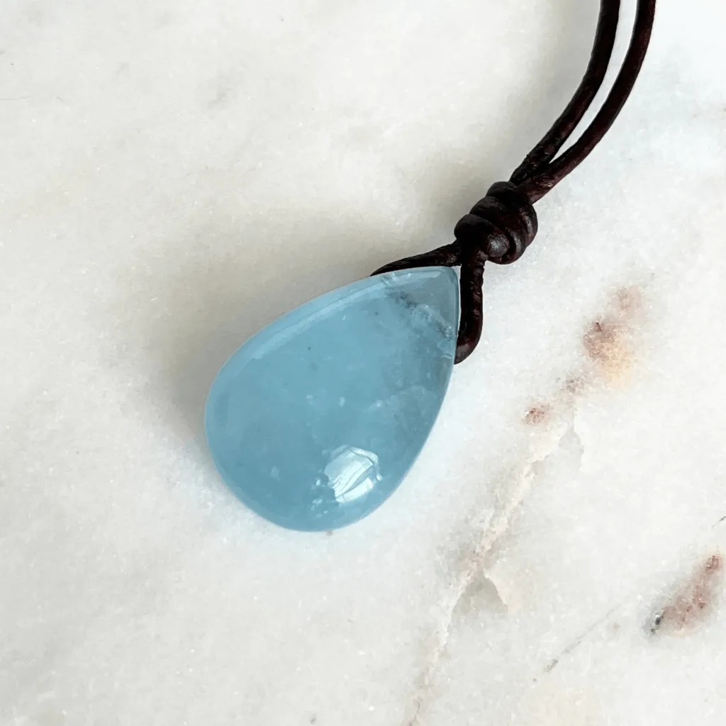 Aquamarine Teardrop Gemstone Pendant - Oceanic Tranquility