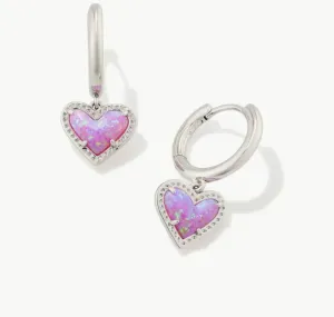 Ari Heart Silver Huggie Earrings in Bubblegum Pink Kyocera Opal