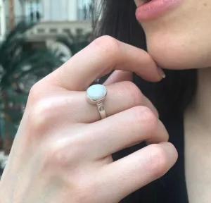 Australian Opal Ring - White Bezel Ring - Classic Oval Ring