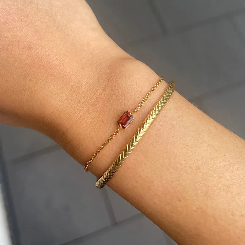 Baguette Mini Bracelet, Garnet, 9kt Yellow Gold