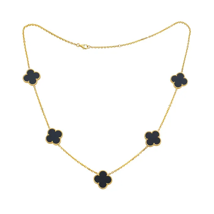 Bassali - 14K Yellow Gold Onyx "Vanclover" Necklace