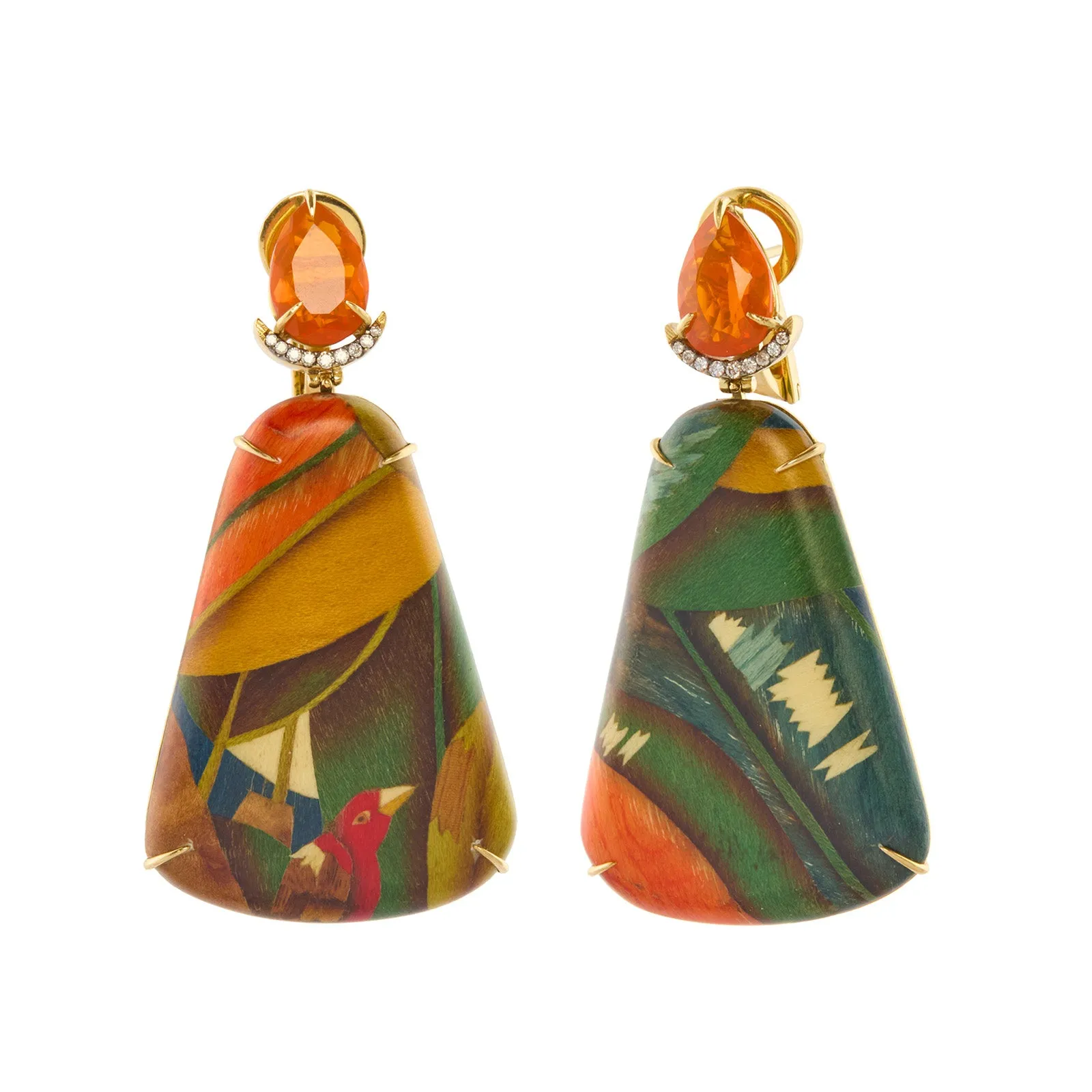 Bird Pattern Marquetry Earrings