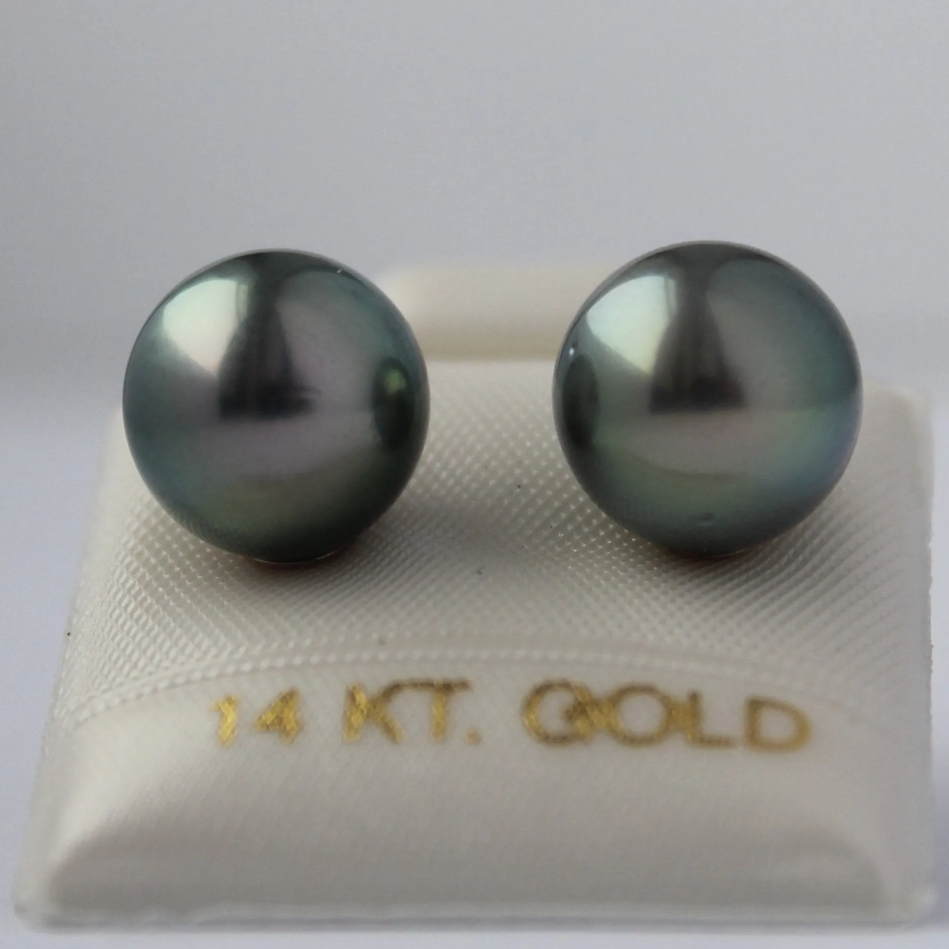 Black Cultured Tahitian Pearl (9mm) Stud Earrings in 14K White Gold