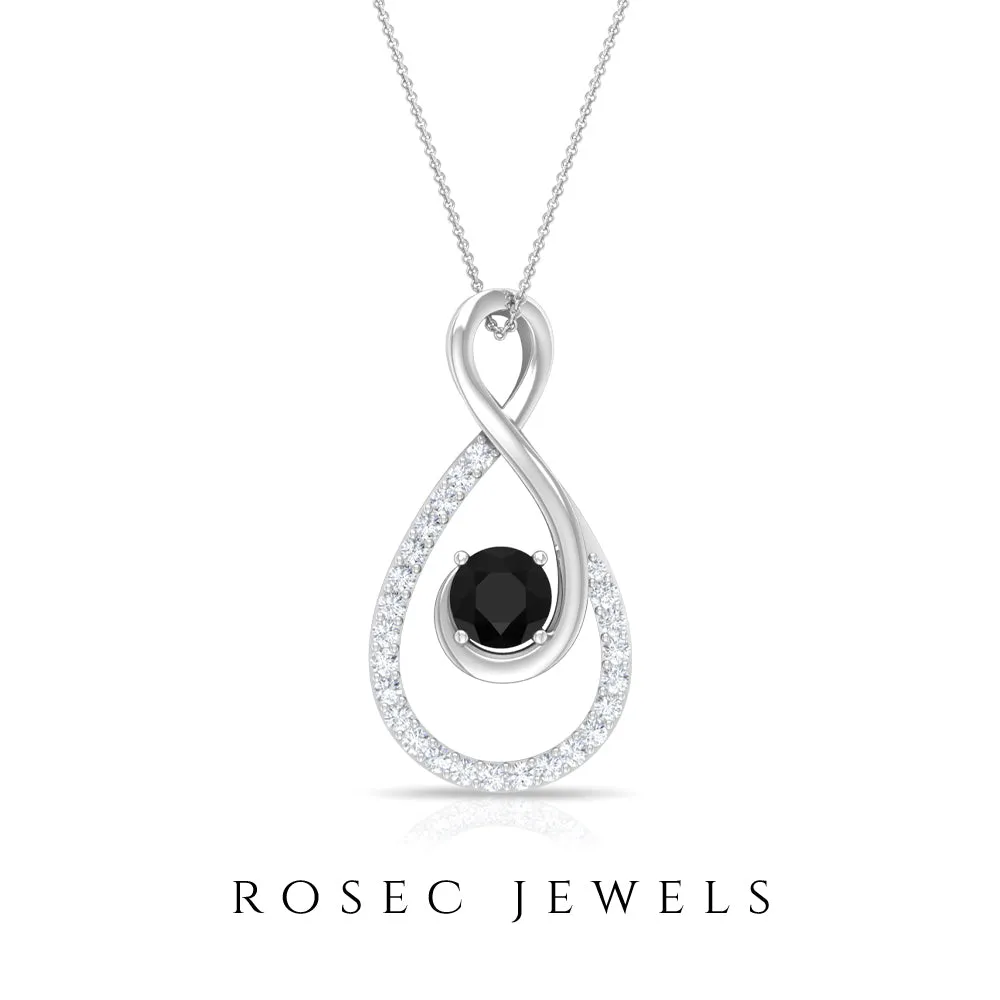 Black Diamond and Diamond Infinity Pendant Necklace