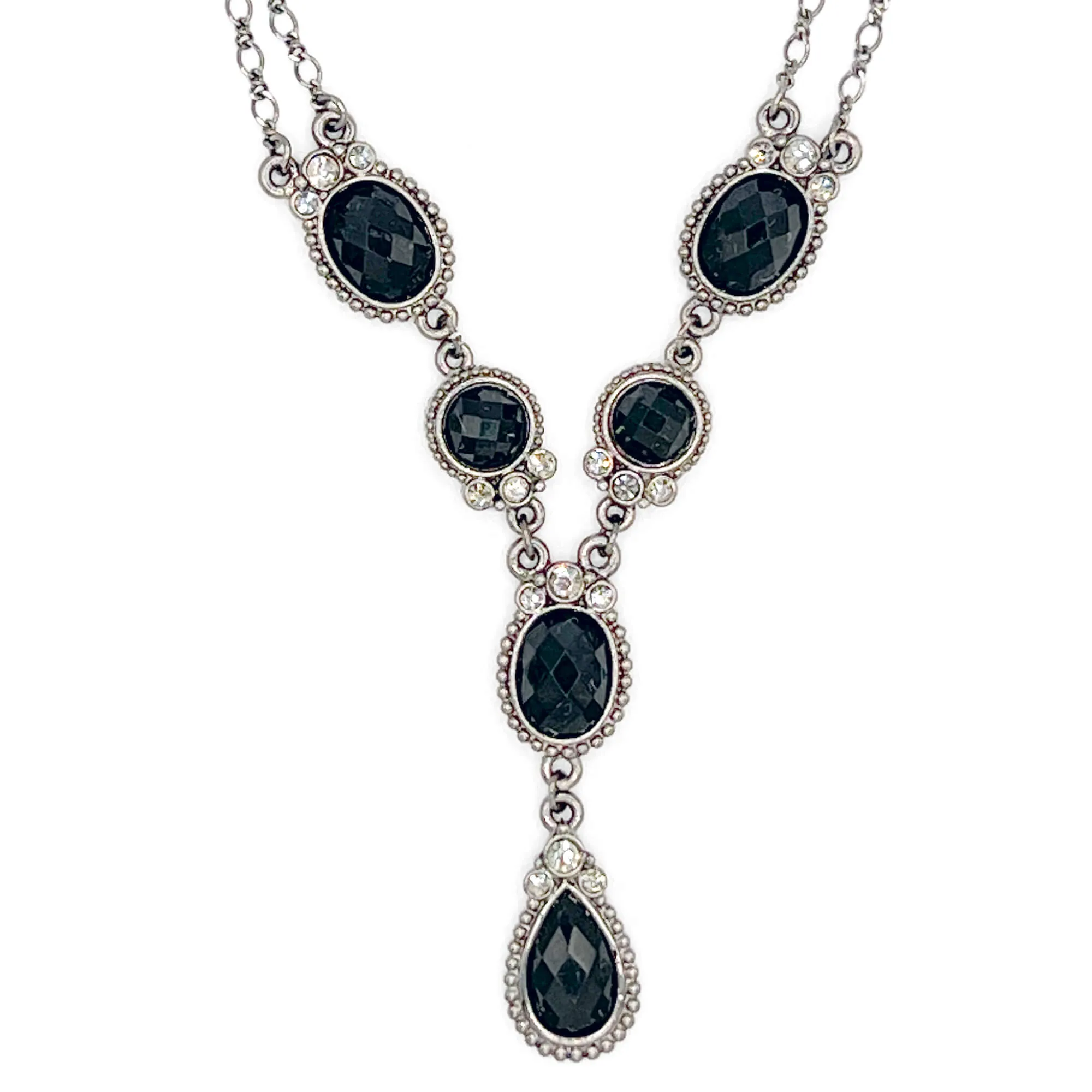 Black Onyx and Diamond Necklace with Matching Earrings Set