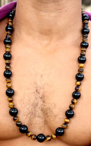 Black Onyx and Yellow Tiger Eye Necklace 30 inch