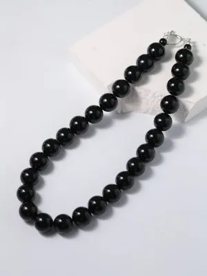 Black Onyx Beaded OT Buckle Necklace-14mm