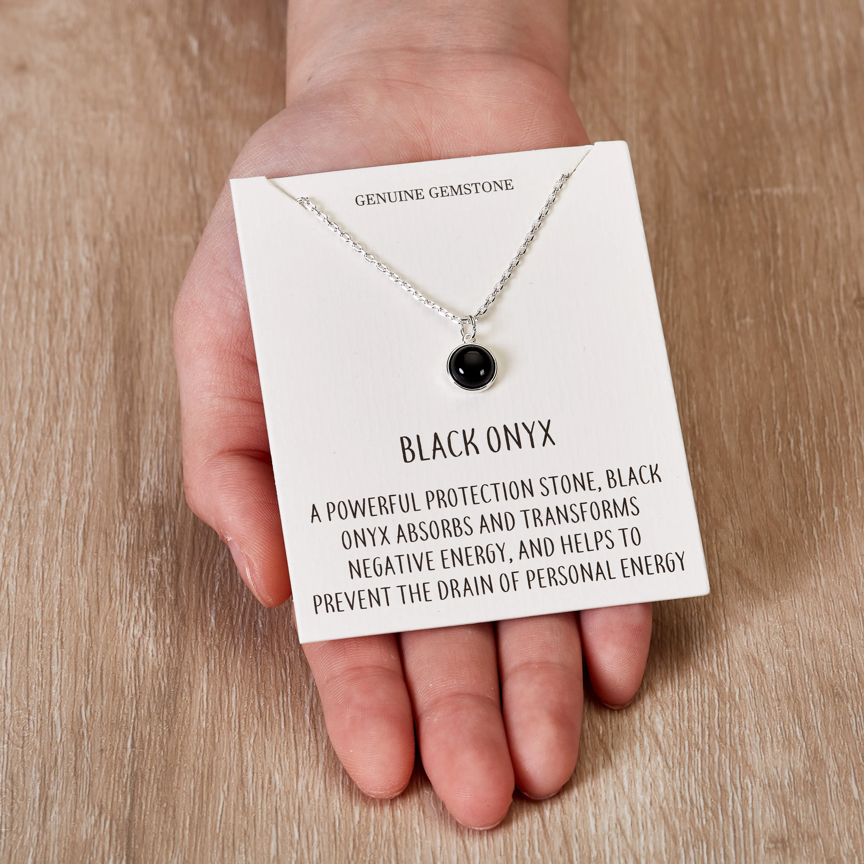 Black Onyx Necklace with Quote Card