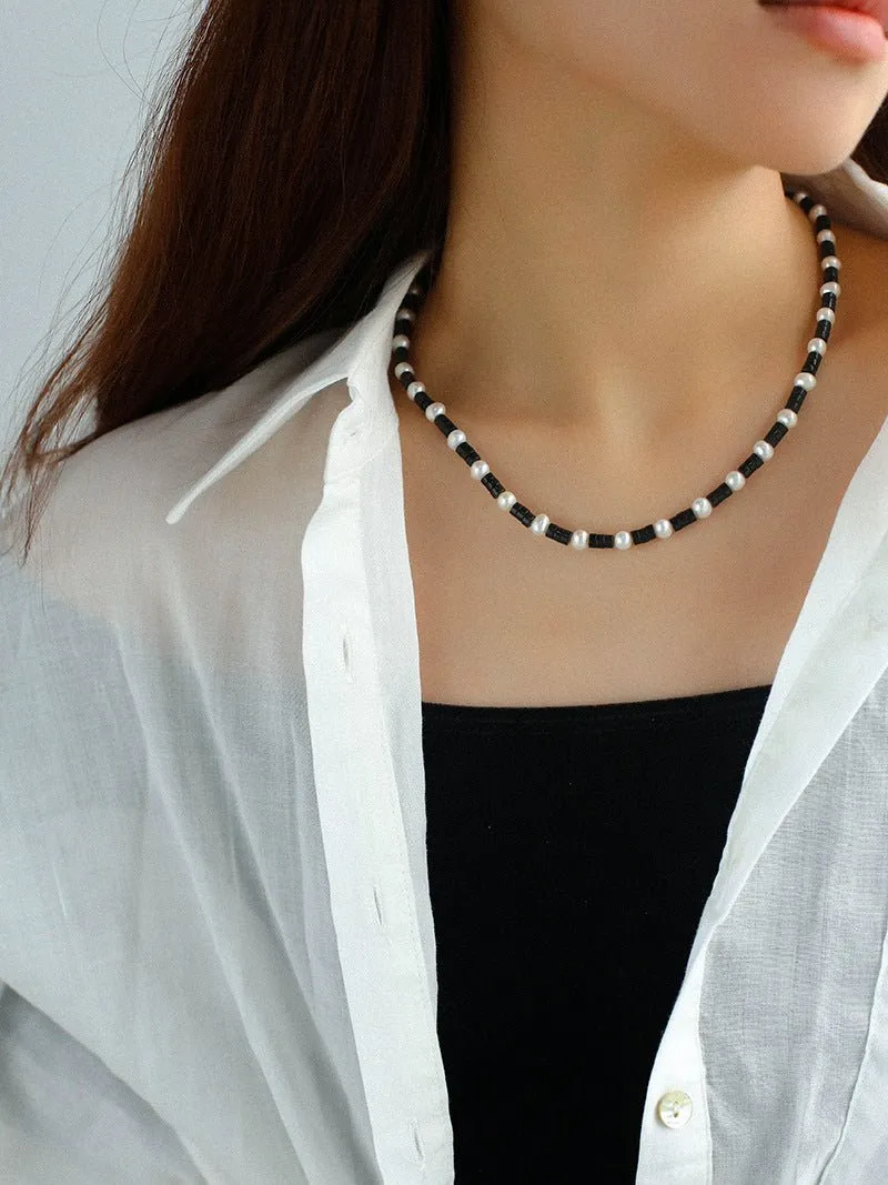 Black Onyx Pearl Bead Necklace