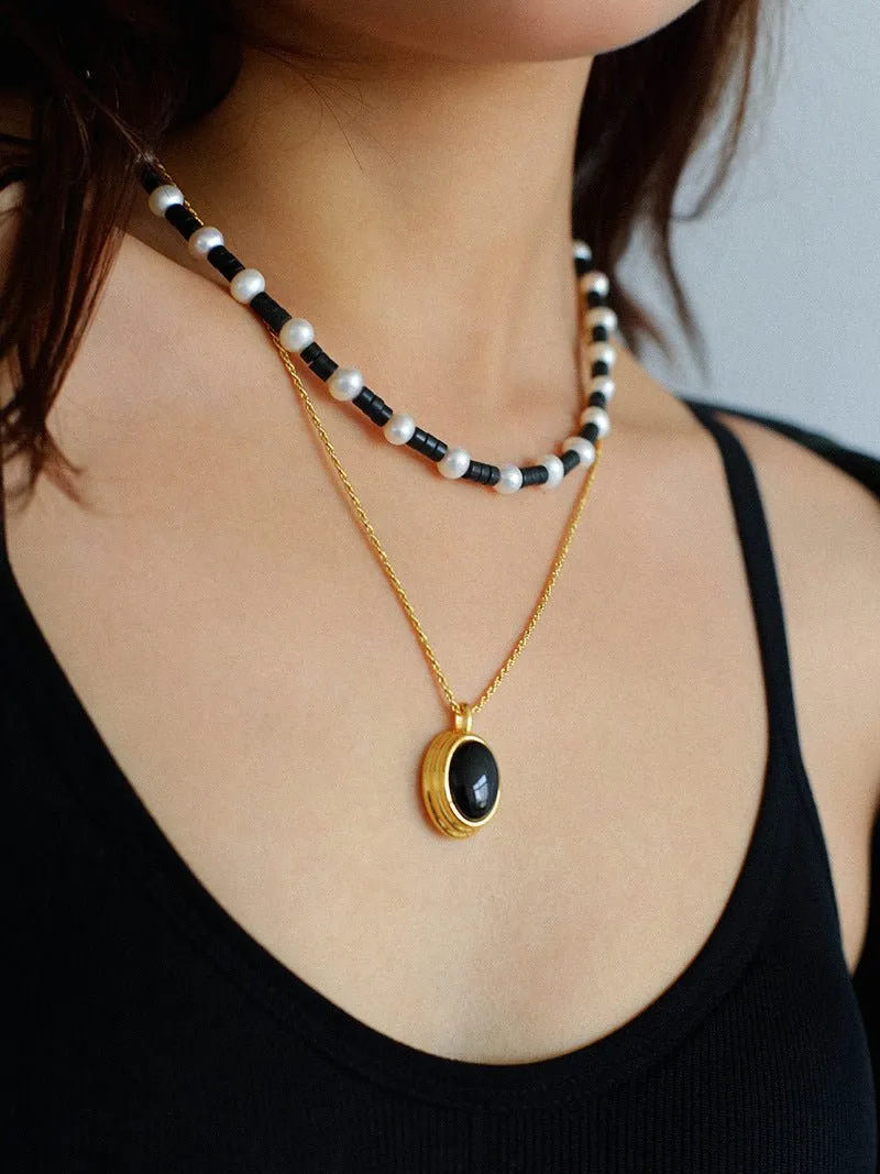 Black Onyx Pearl Bead Necklace