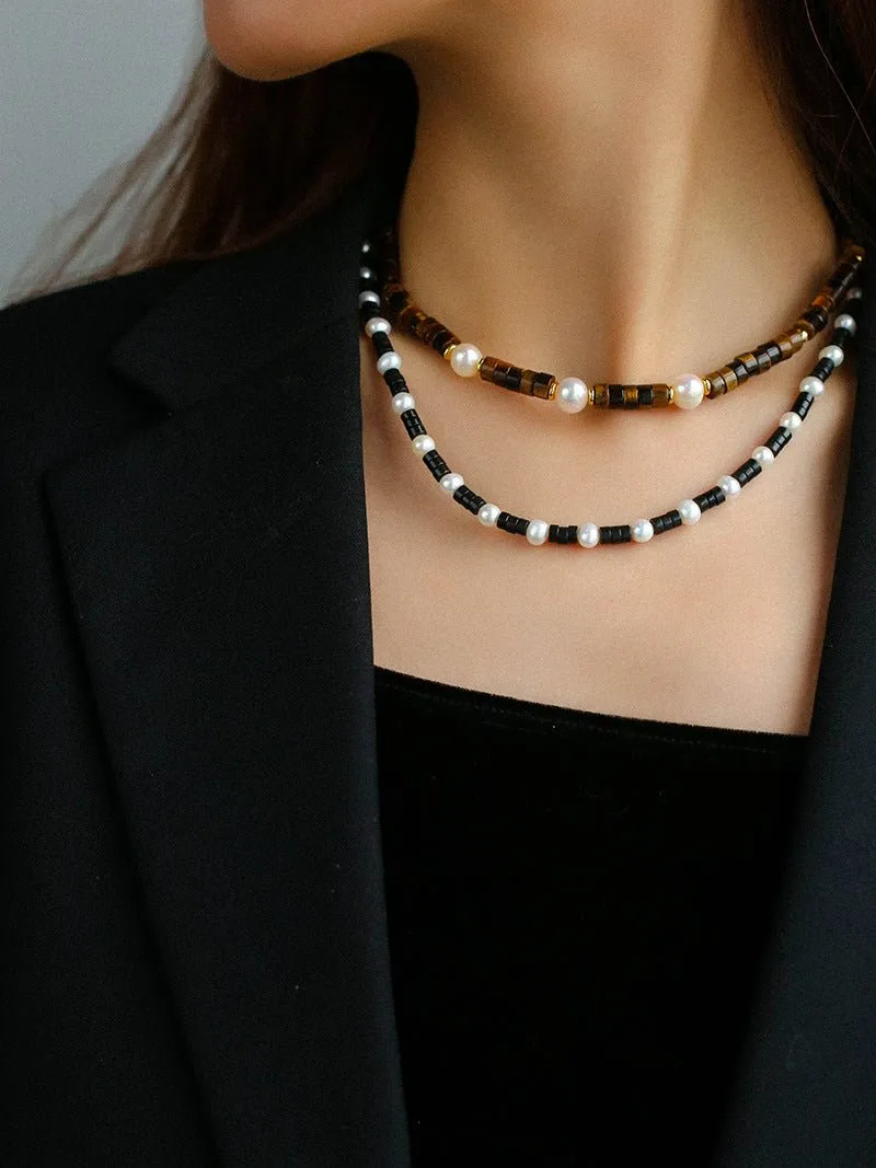 Black Onyx Pearl Bead Necklace