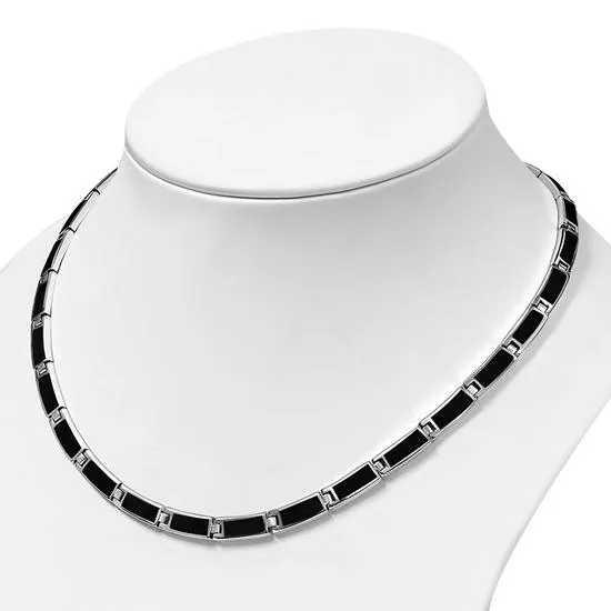 Black Onyx Rectangular Links Silver Necklace