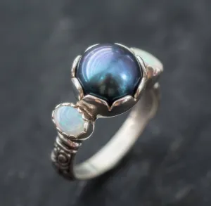 Black Pearl Ring - Pearl Statement Ring - Opal Silver Ring