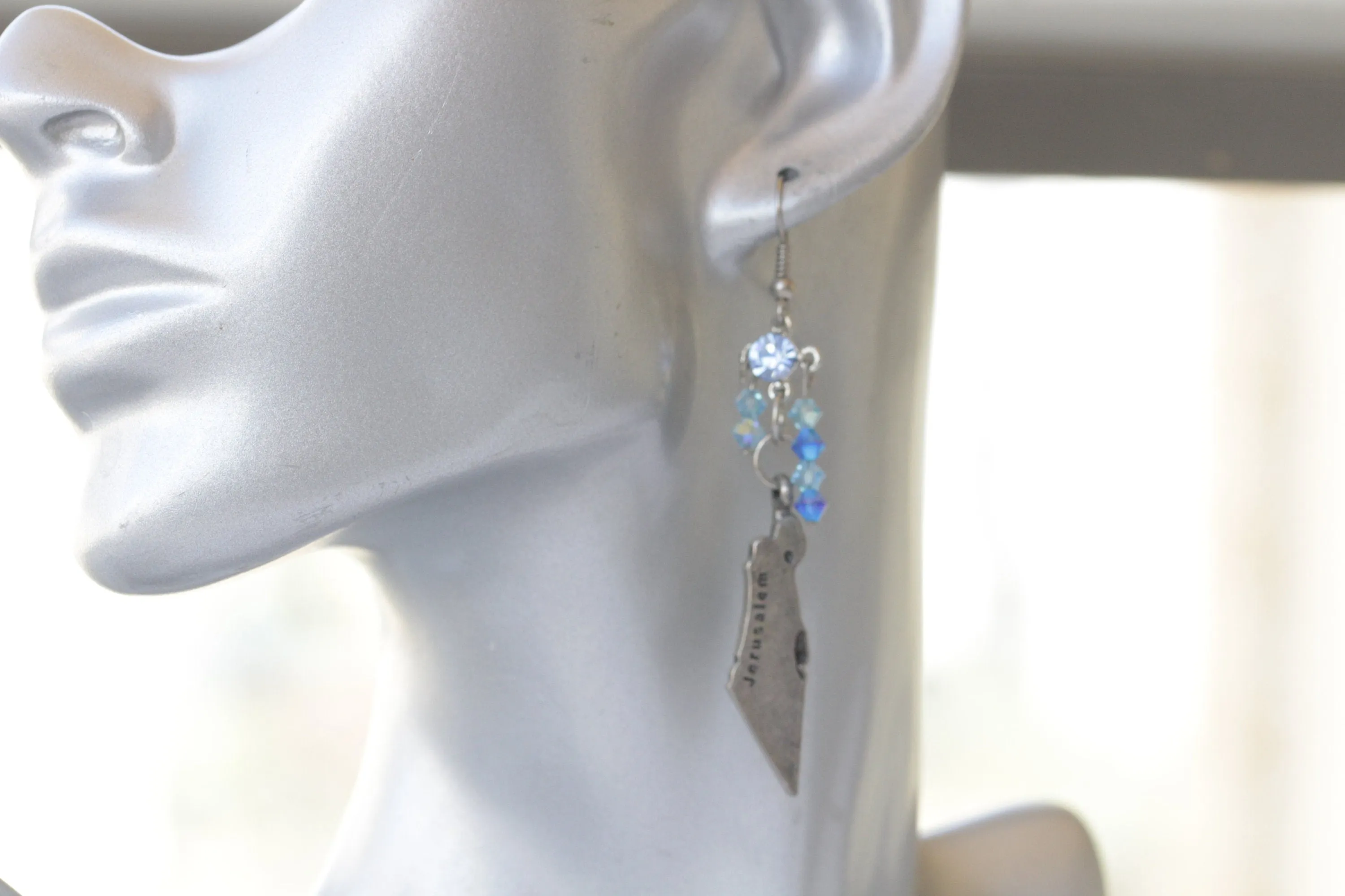 Blue Map of Israel Earrings