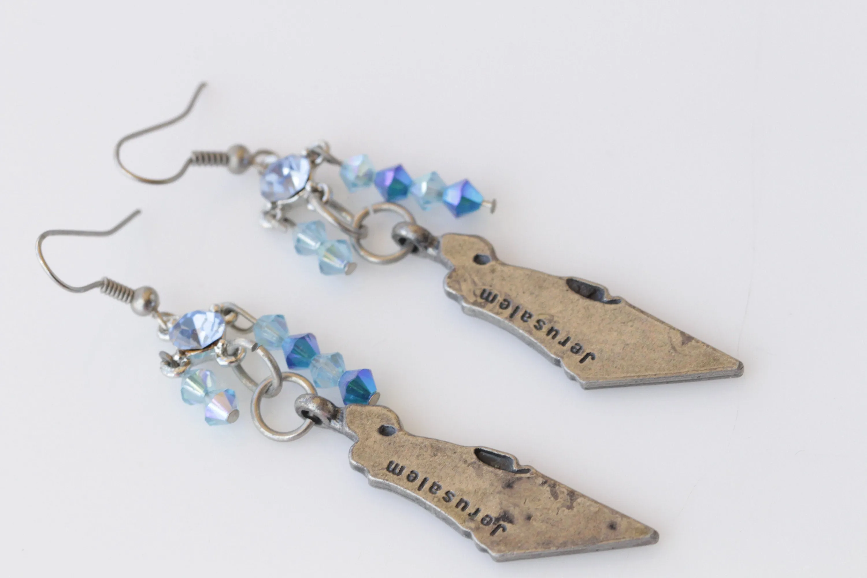 Blue Map of Israel Earrings