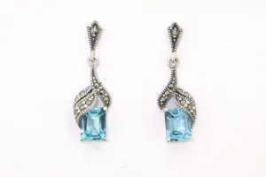 Blue Topaz Art Deco oblong Earrings