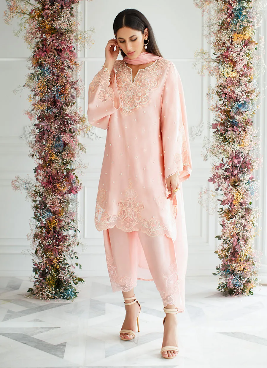 Blush Coral Silk Shirt and Dupatta