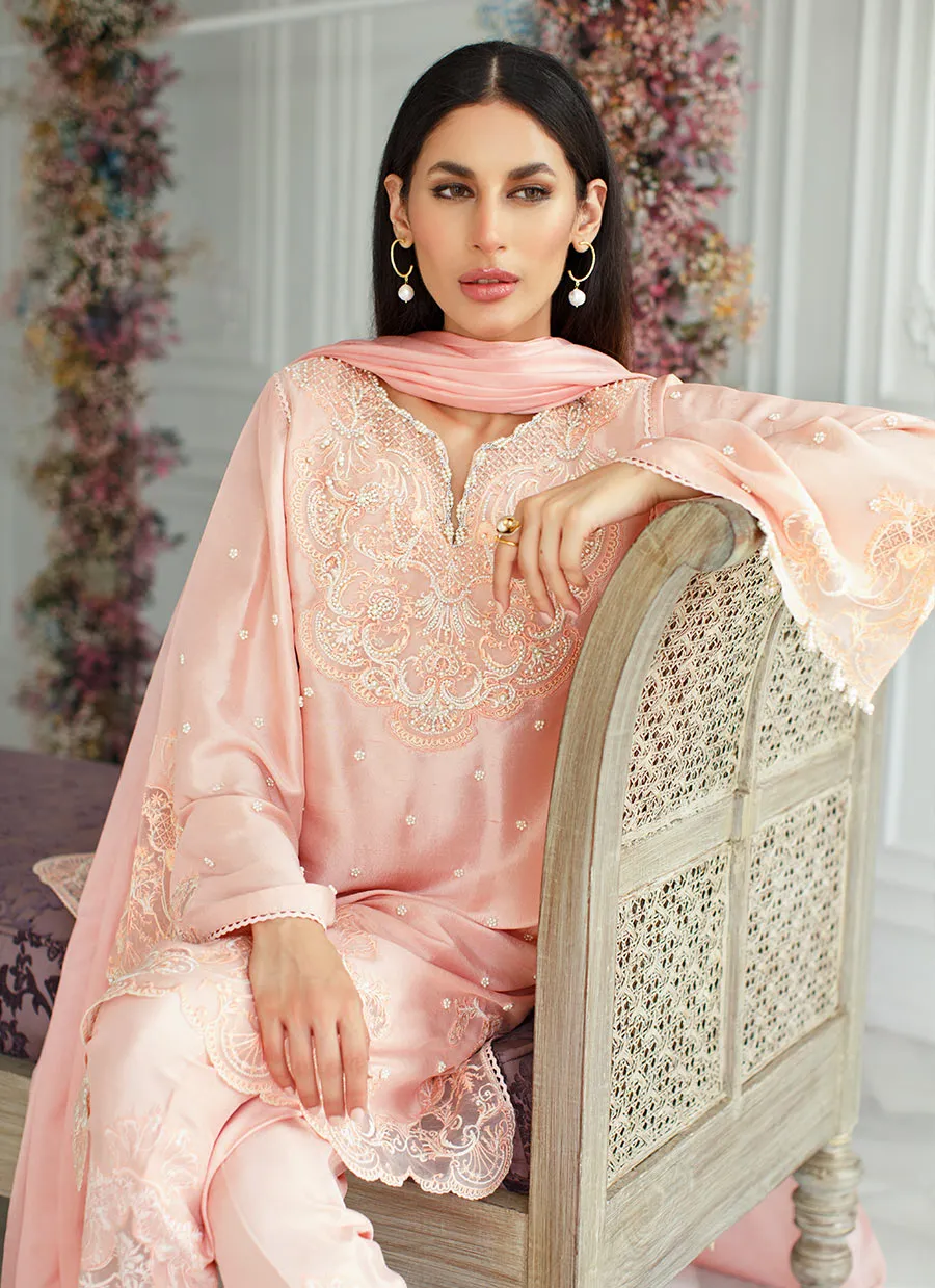 Blush Coral Silk Shirt and Dupatta