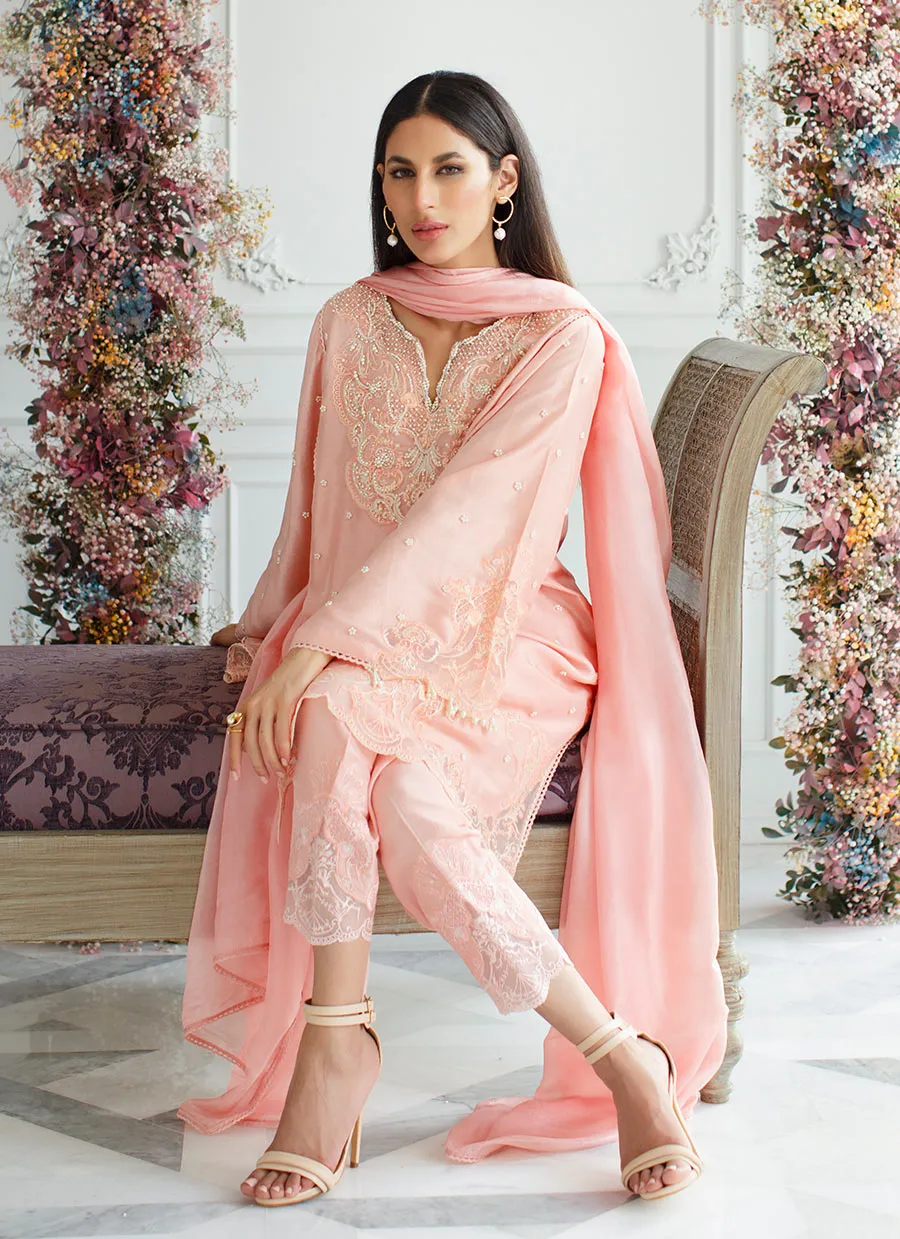 Blush Coral Silk Shirt and Dupatta