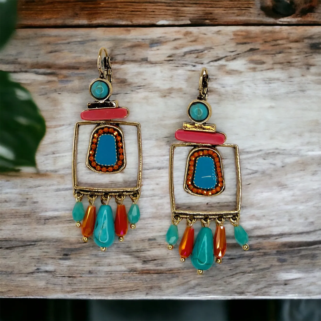 Boho Stone Earrings - Blue Green Stones, Teal and Blue, Boho Earrings