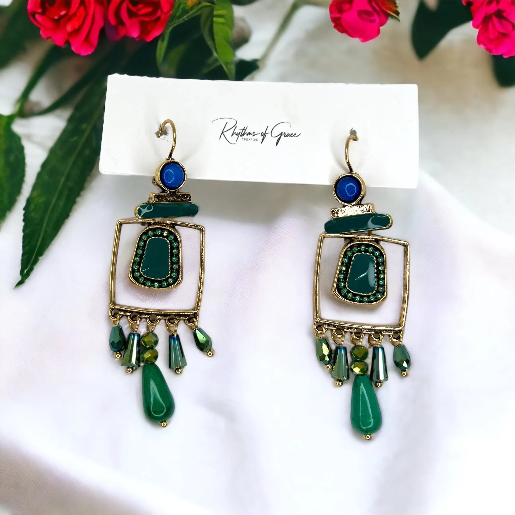 Boho Stone Earrings - Blue Green Stones, Teal and Blue, Boho Earrings