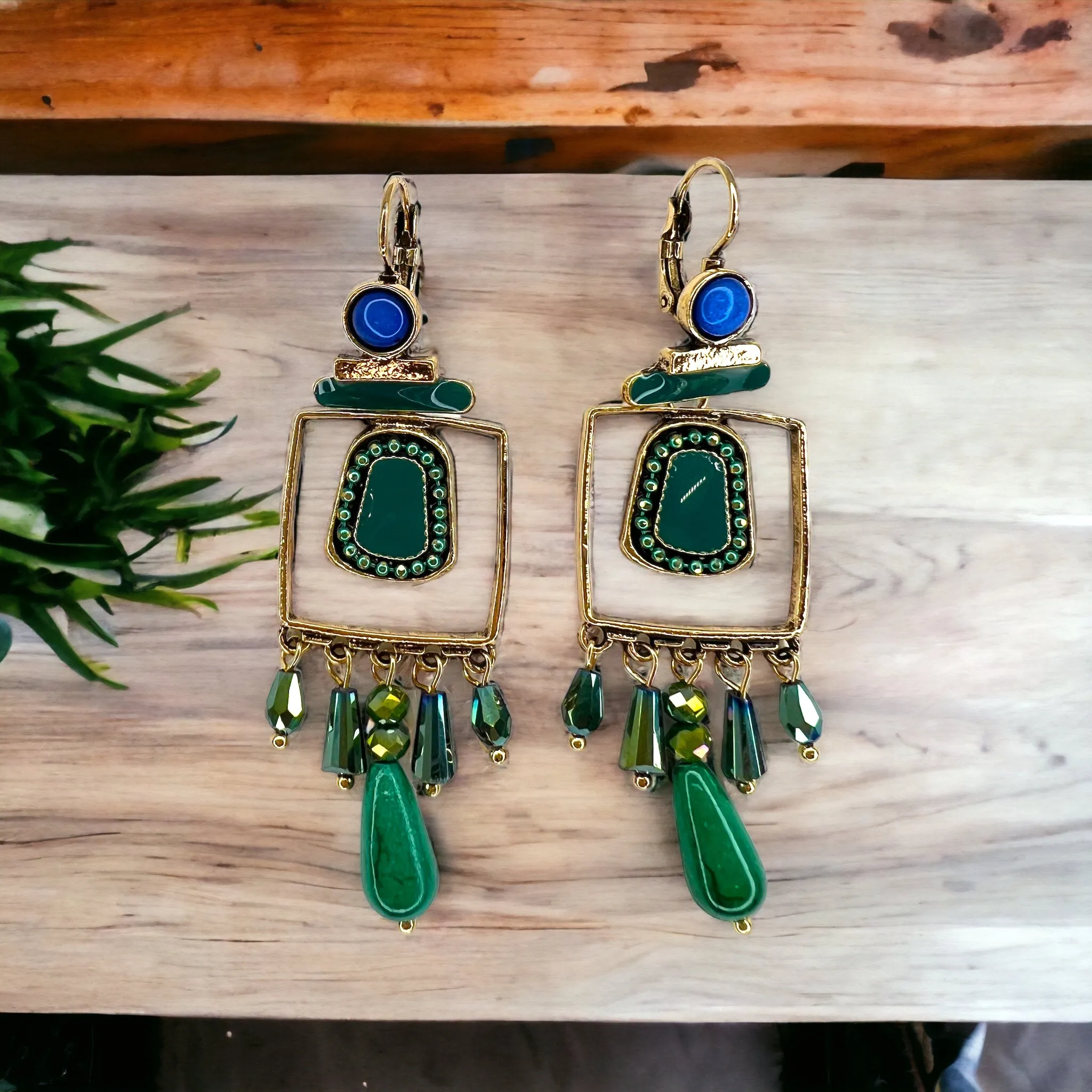 Boho Stone Earrings - Blue Green Stones, Teal and Blue, Boho Earrings