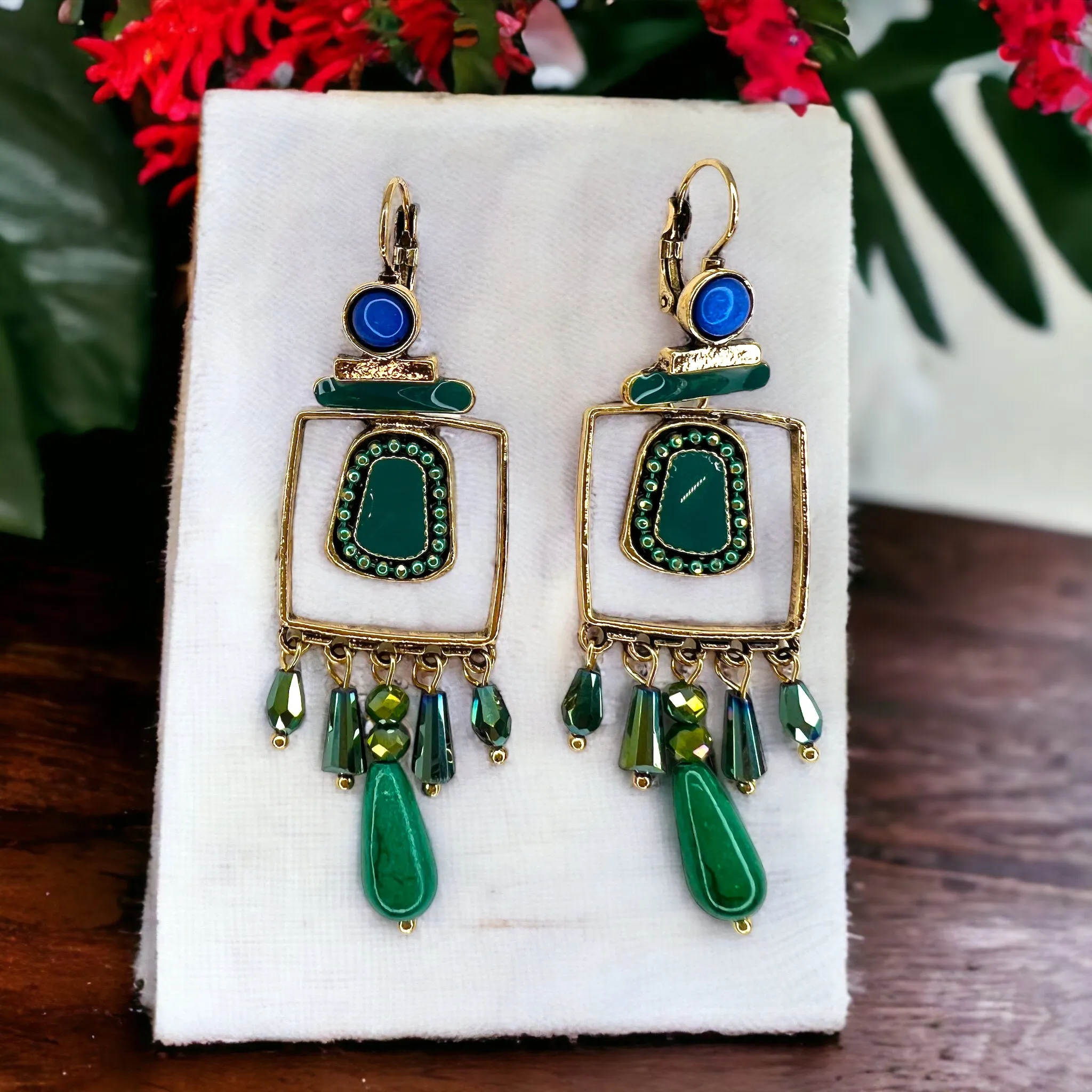 Boho Stone Earrings - Blue Green Stones, Teal and Blue, Boho Earrings