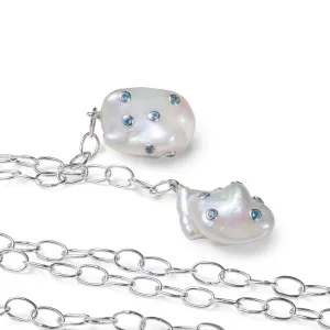 Cadena Baroque Pearl and London Blue Topaz Necklace