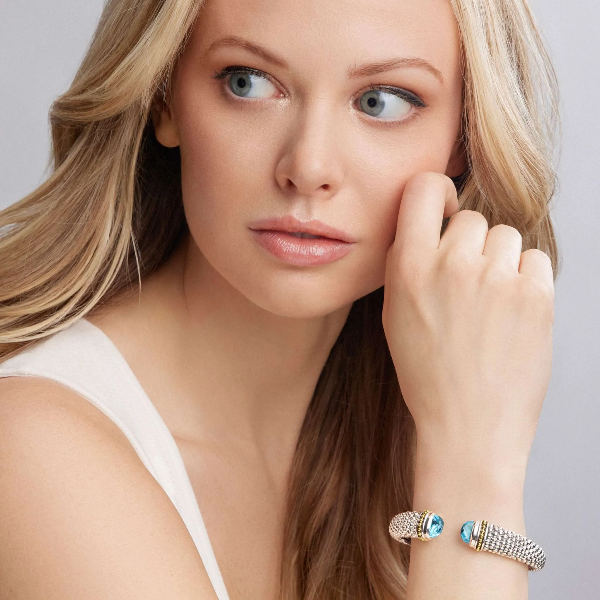 Caviar Color Swiss Blue Topaz Cuff Bracelet | 12mm